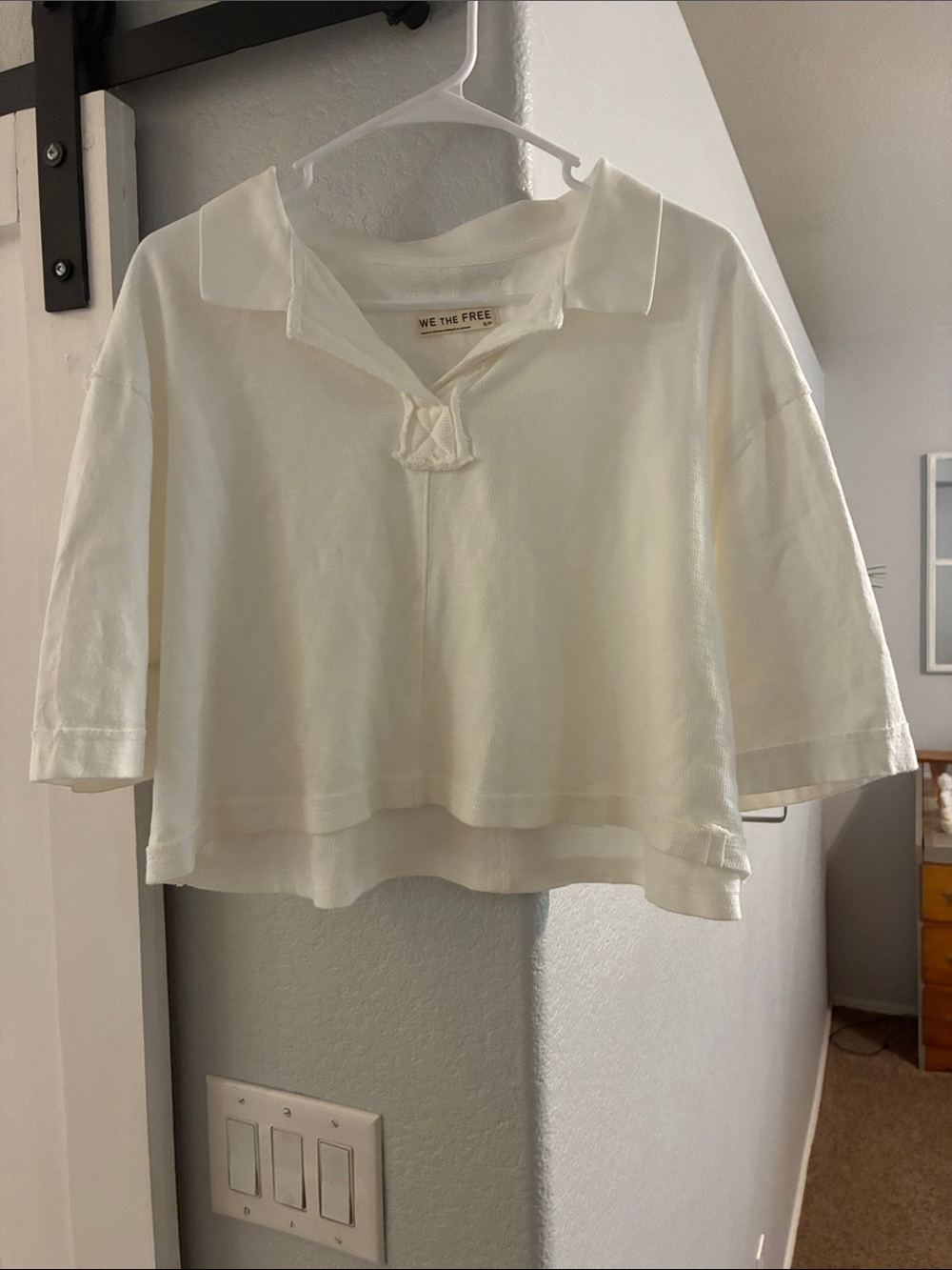 NWOT !!! We The Free Cream Cropped Polo with Front Knot